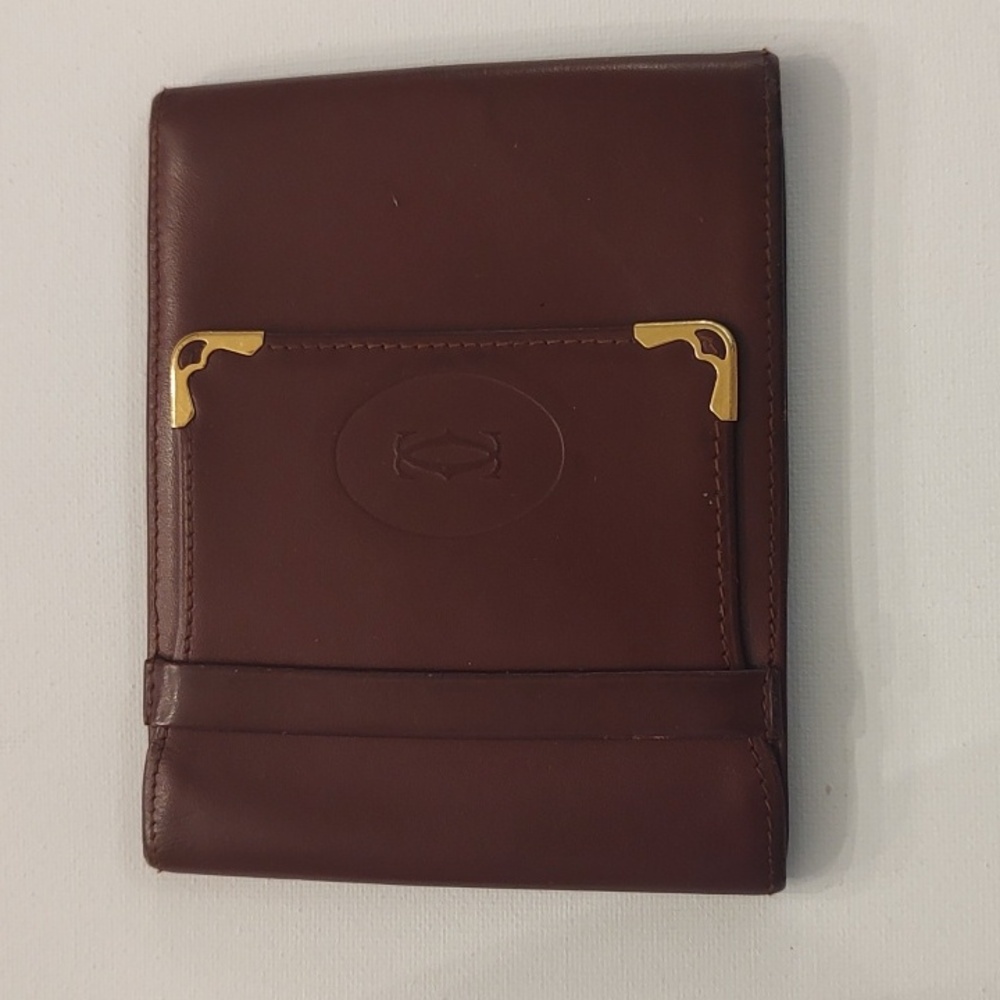 Cartier Paris Must de Cartier Bordeaux Unisex Tri-Fold Leather Wallet Used